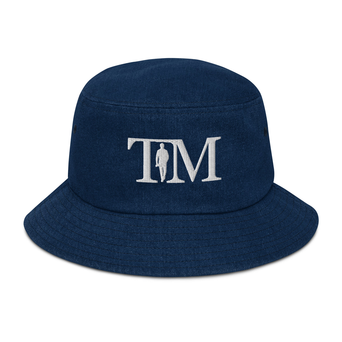 ?HANDMADE BOUTIQUE HAT? Denim Blue Bucket Hat with White Logo TM Logo - Distressed denim bucket hat – The Majority  main image 3